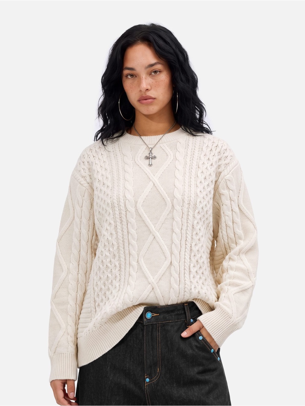 Aelfric Eden Cream Cable Knit Crewneck Sweater